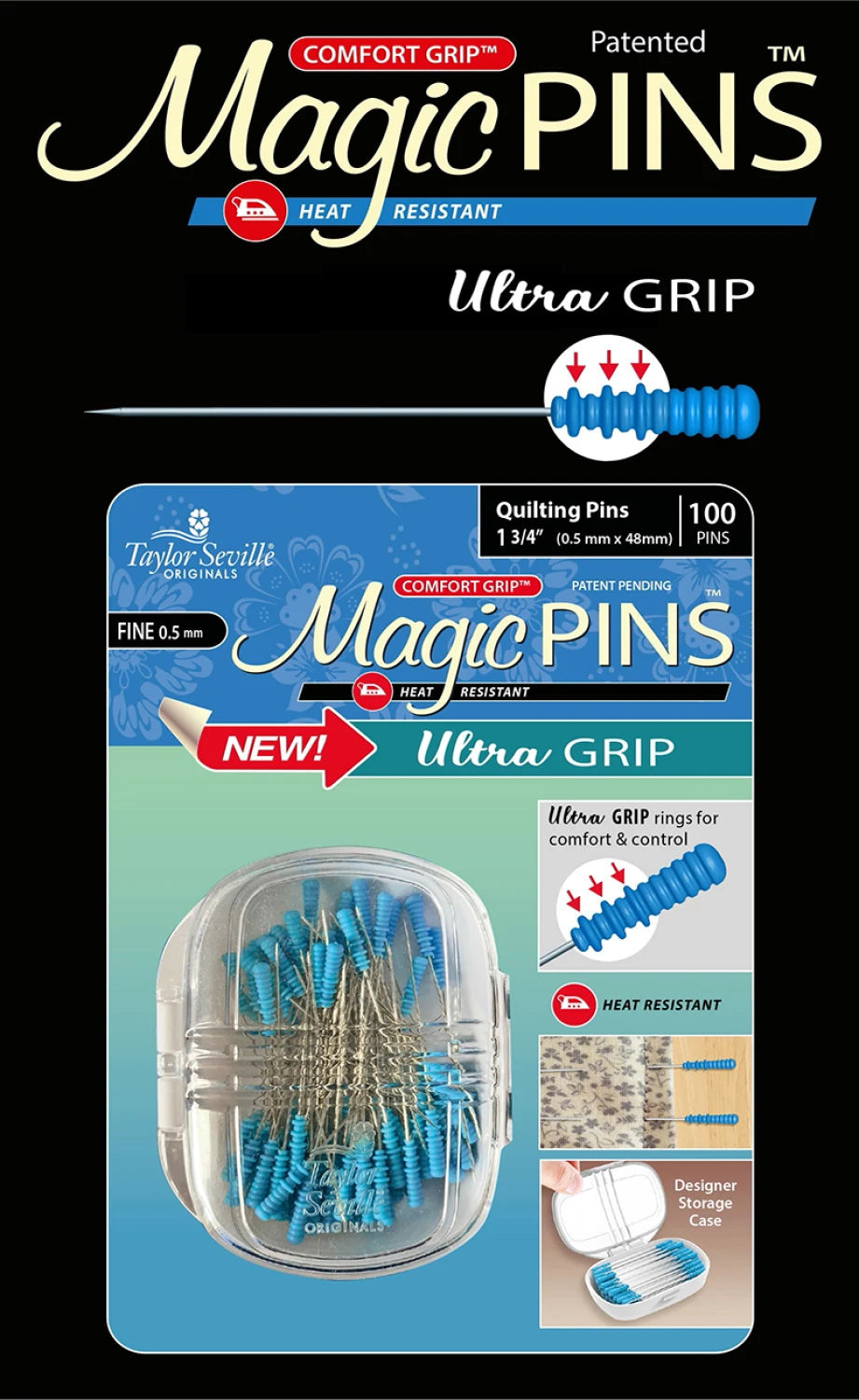 Magic Quilting Ultra Grip Pins 1 3/4" - 100 pcs