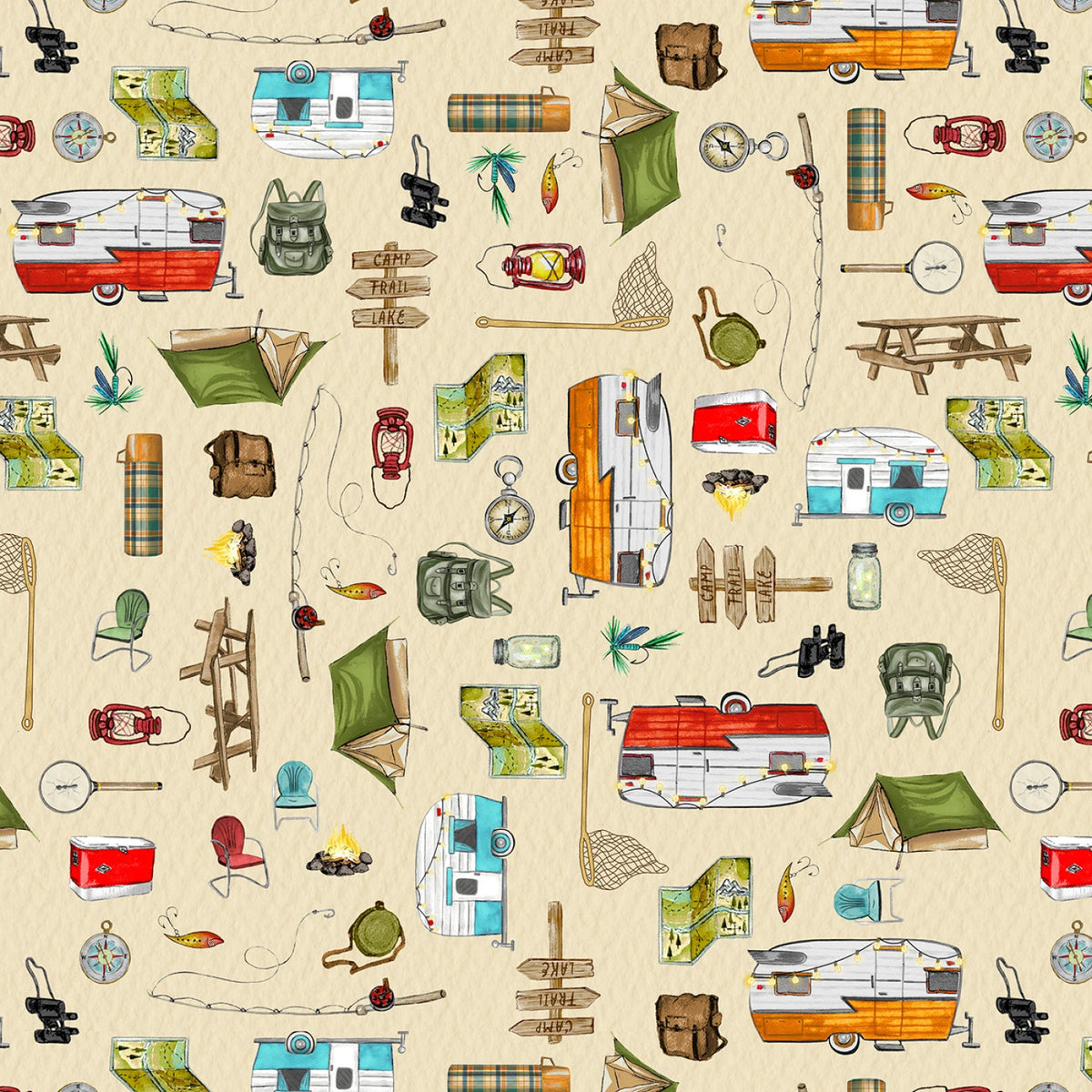 Happy Camper Camping Supplies - Cream and Green