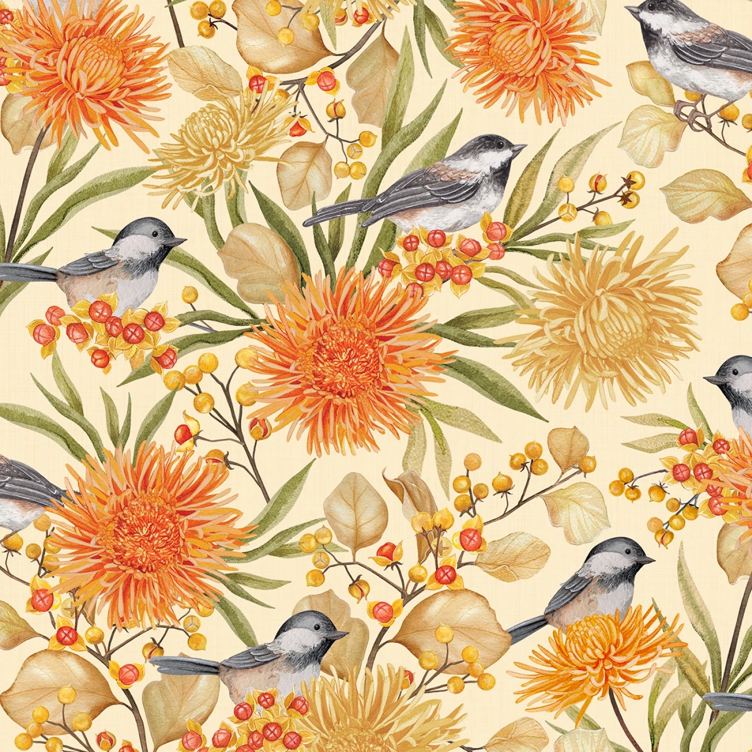 Chickadee Charm Large Cream Birds