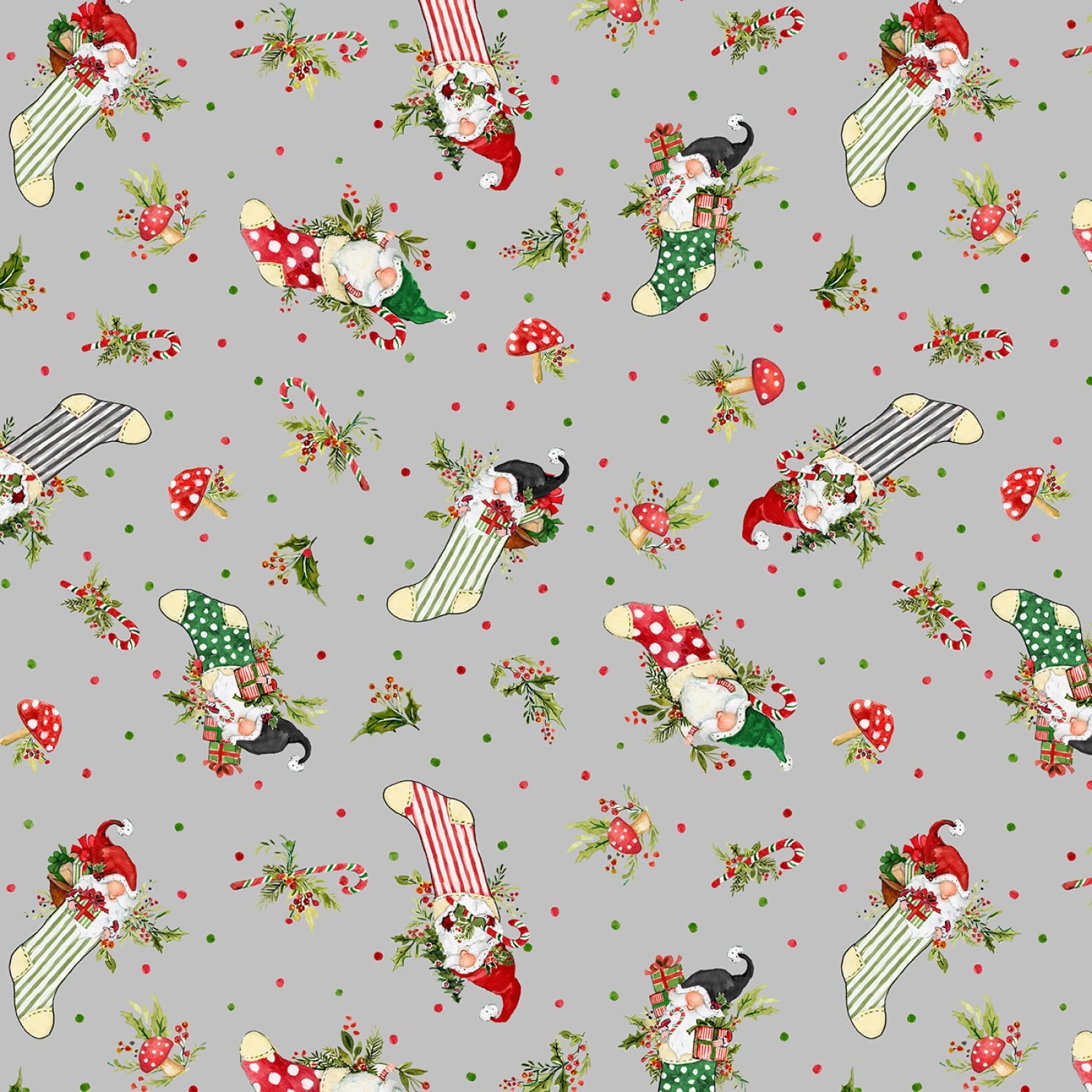 Merry Gnome-ments Gray Stocking