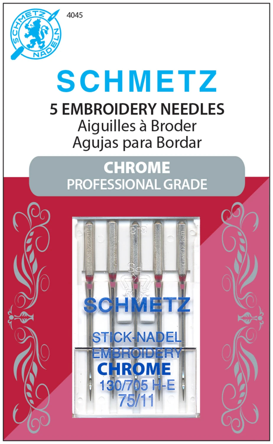 Chrome Embroidery Schmetz Needles 75/11 - 5ct