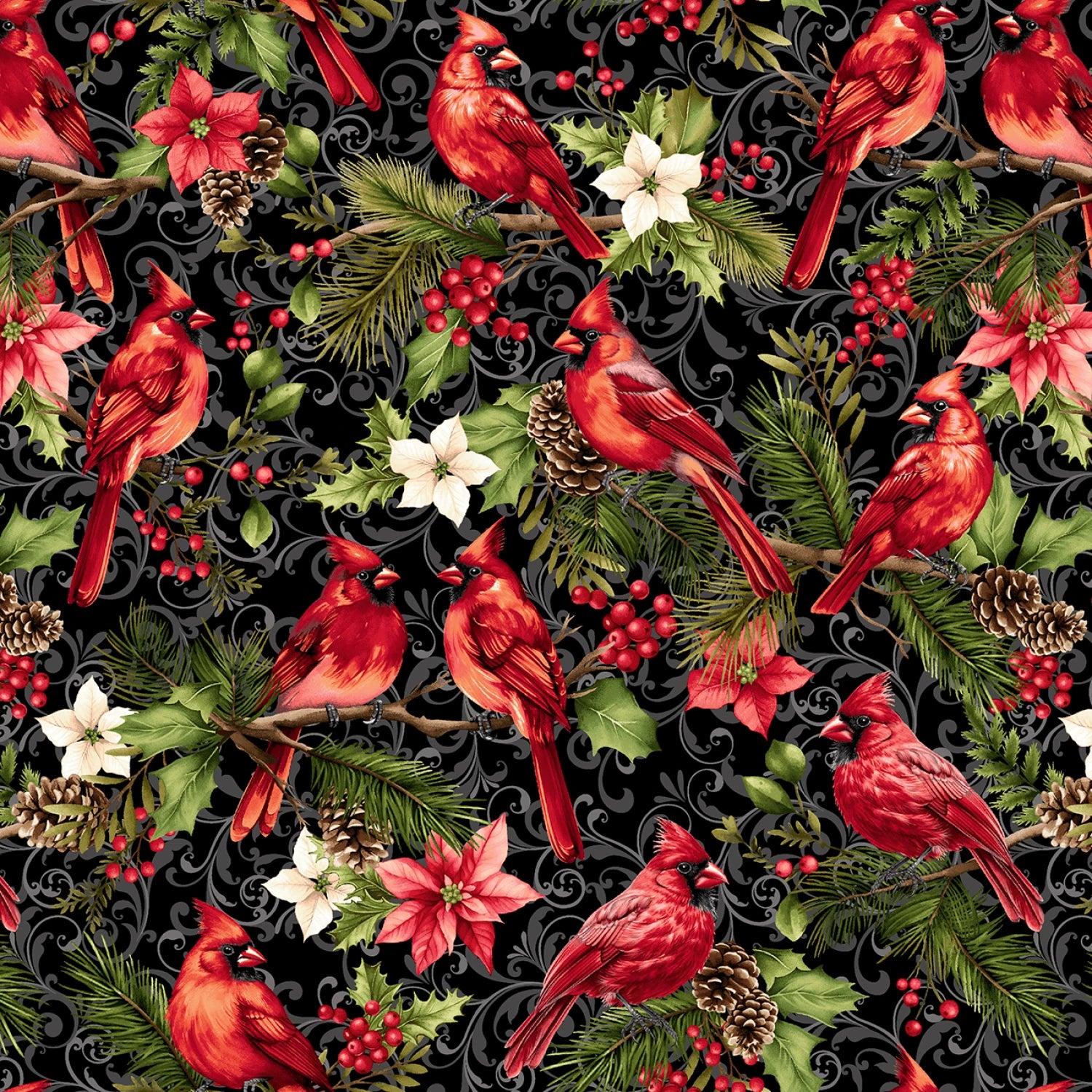 Holiday Feather & Flourish Black Birds and Winter Foliage
