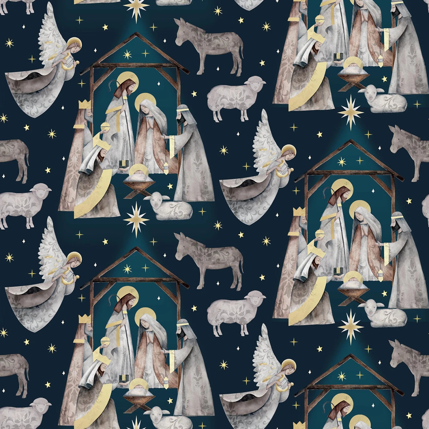 Silent Night Nativity Scene Navy