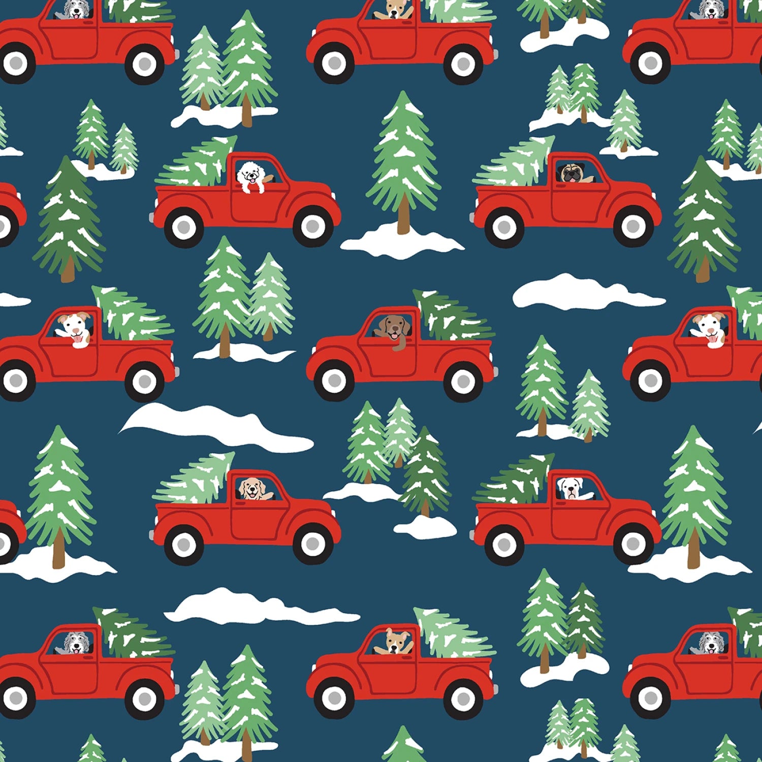 Winter Waggers Dogs Driving Trucks - Dark Blue
