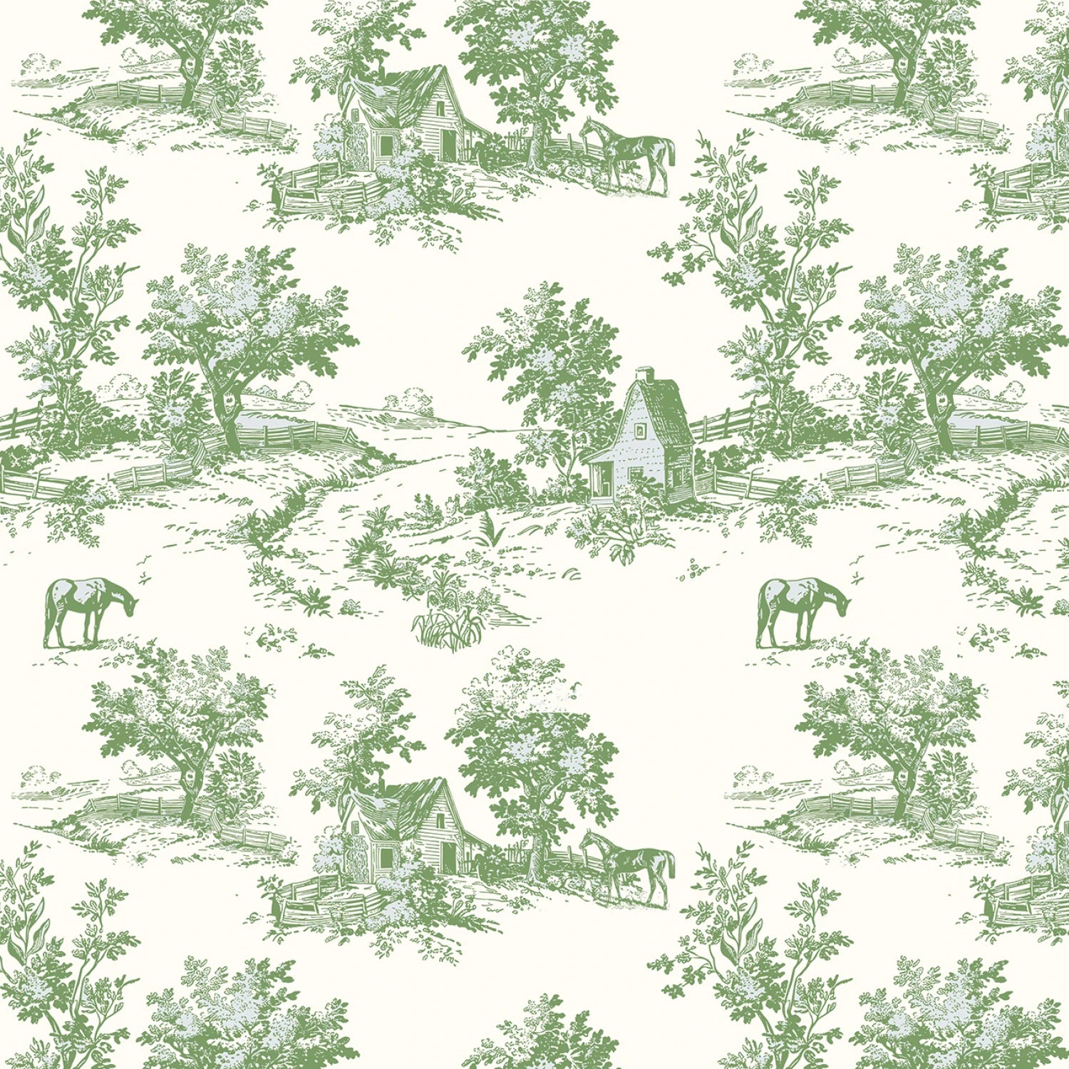 Blue Grass Charm Toile Green
