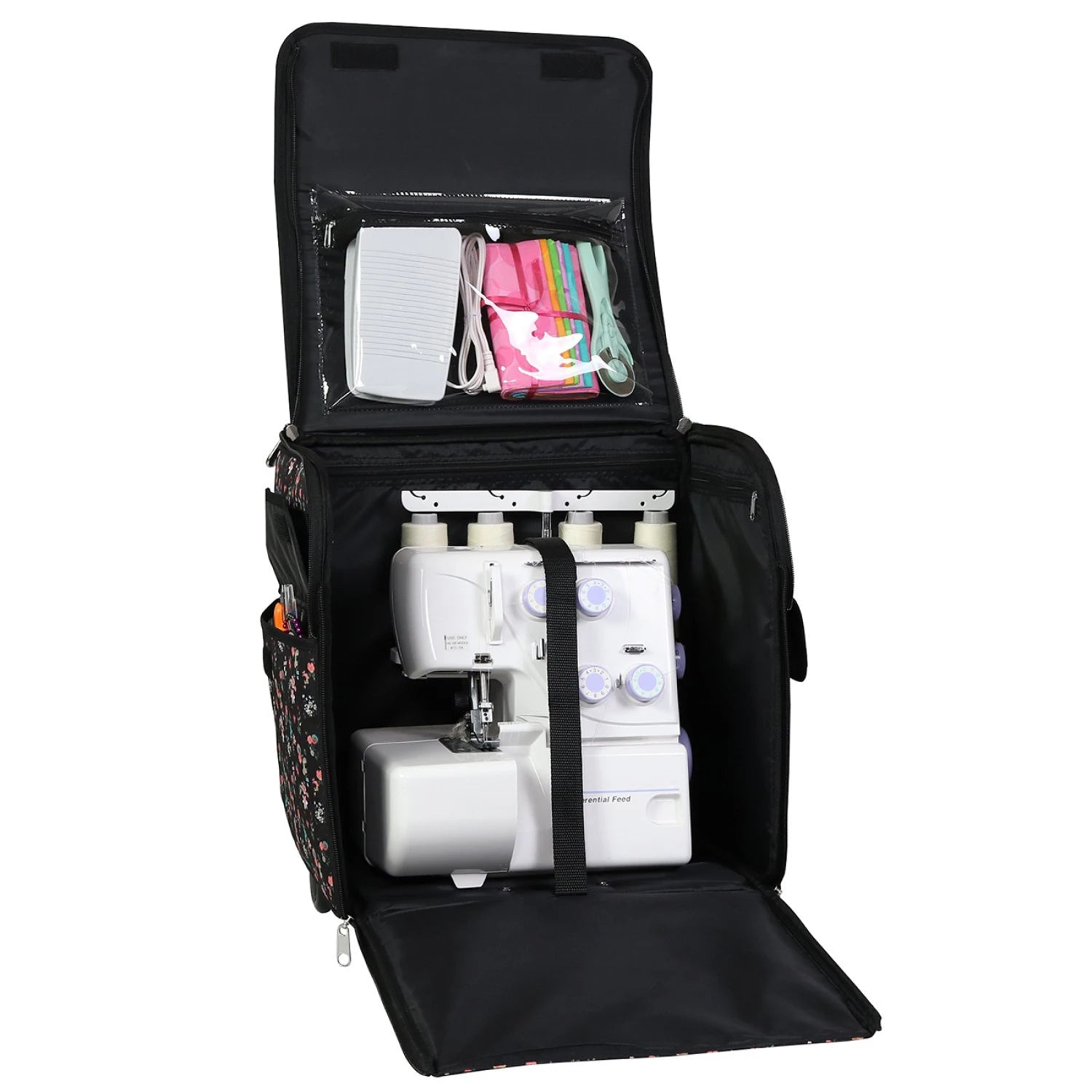 Classic Rolling Serger Tote Black Floral