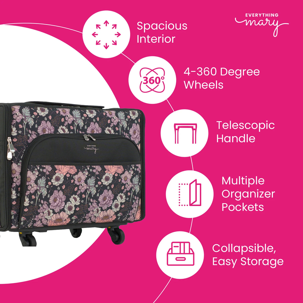 Everything Mary XL Sewing Machine Tote Floral Flat Top