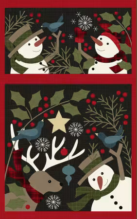 Holly Jolly Flannel - Black Snowmen Panel