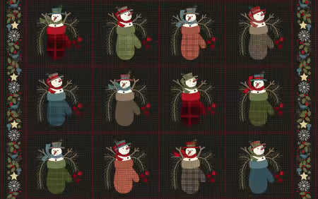 Holly Jolly Flannel - Black Snowmen Blocks