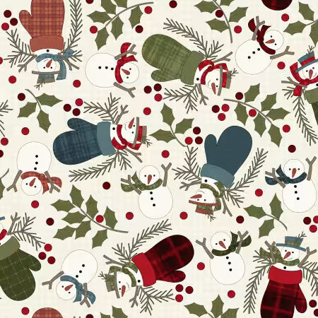 Holly Jolly Flannel Cream Snowmen