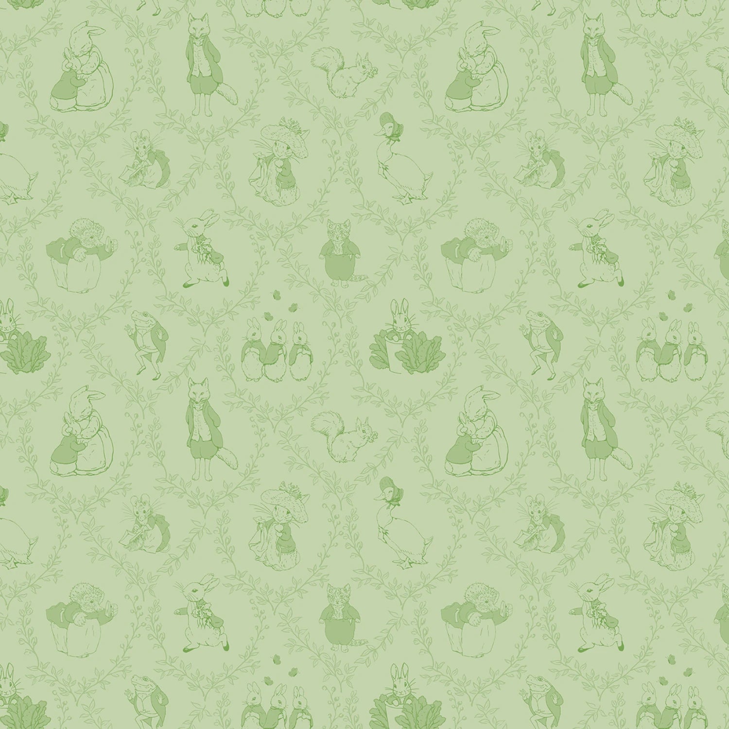 Peter Rabbit & Friends Toile Fern Flannel