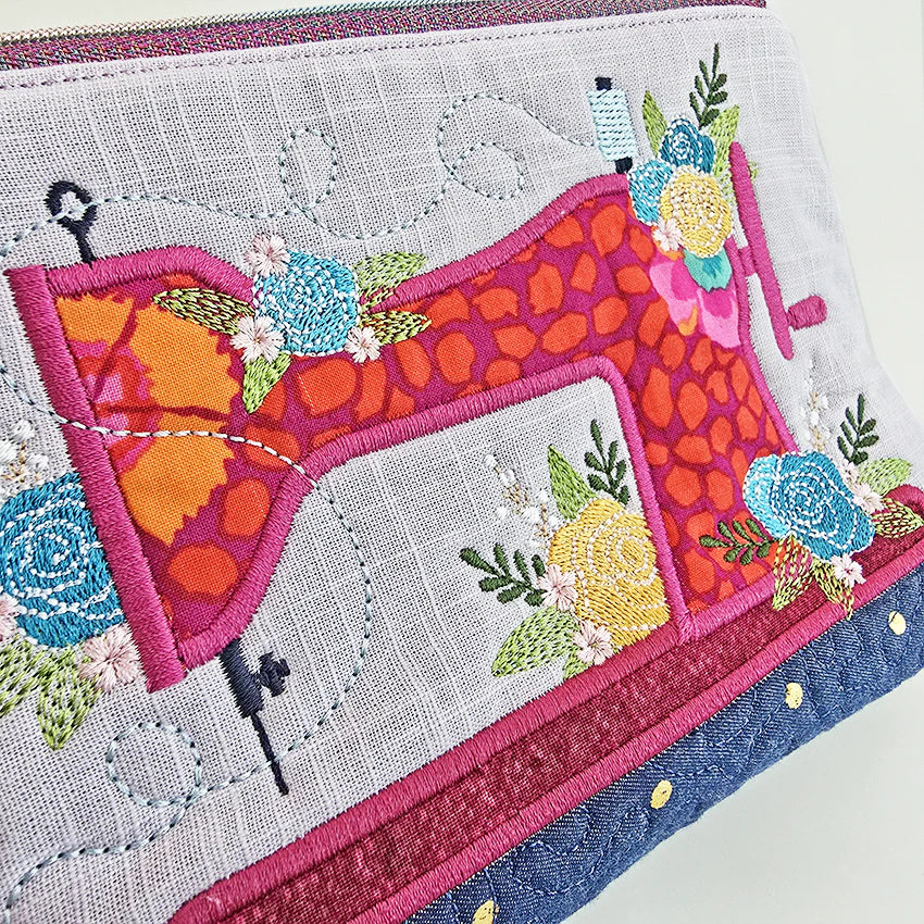 Floral Sewing Machine Embroidery Pouch