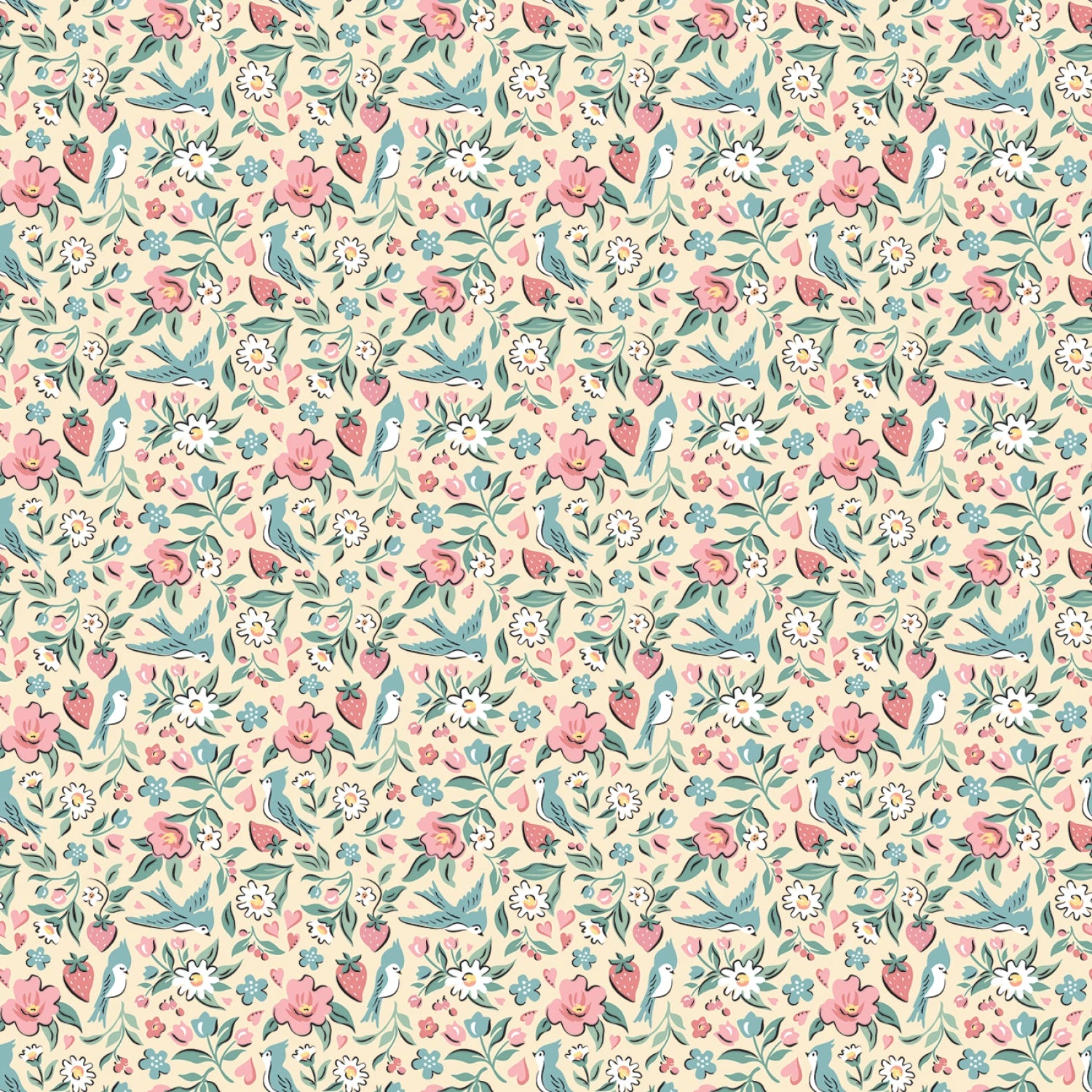 Granny's Sewing Room Yellow Blue Birds & Berries