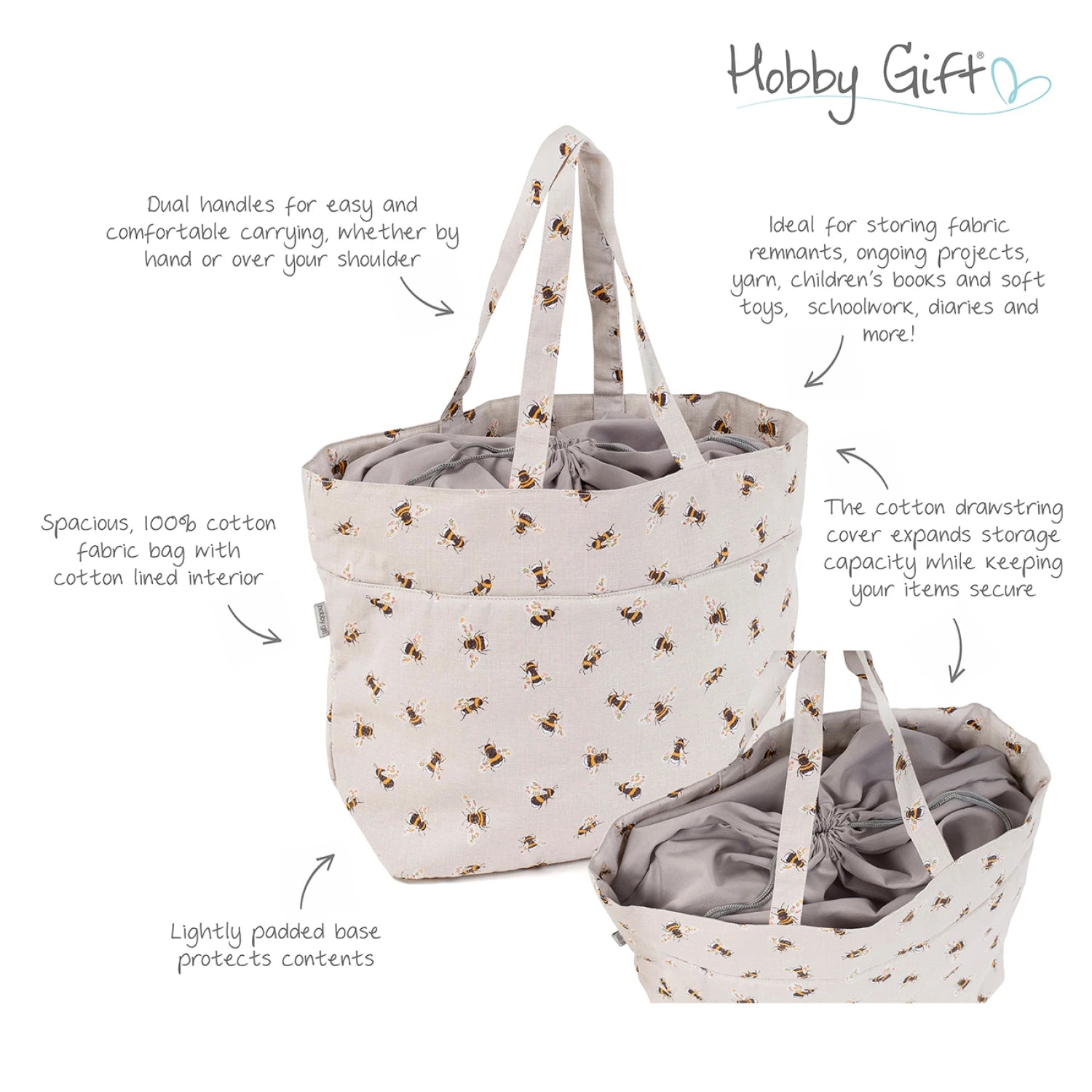 Drawstring Bee Tote Bag
