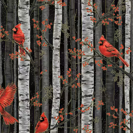 Berries & Birch Black and Gold Cardinals