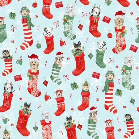 Santa paws Light Blue Stockings