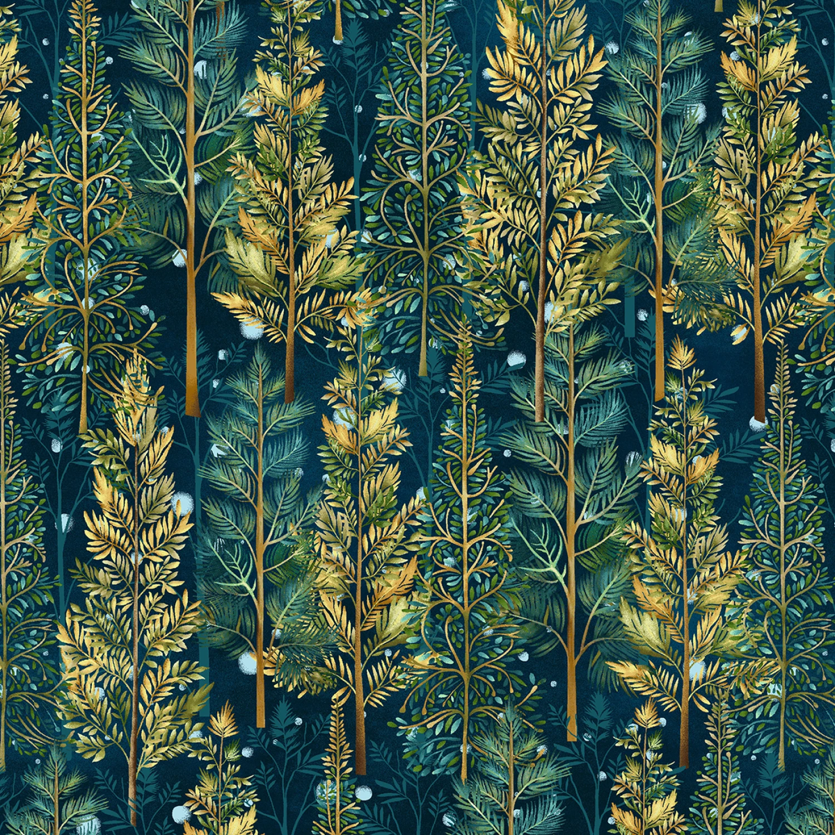 Magical Winter Woodland Trees - Indigo Multi