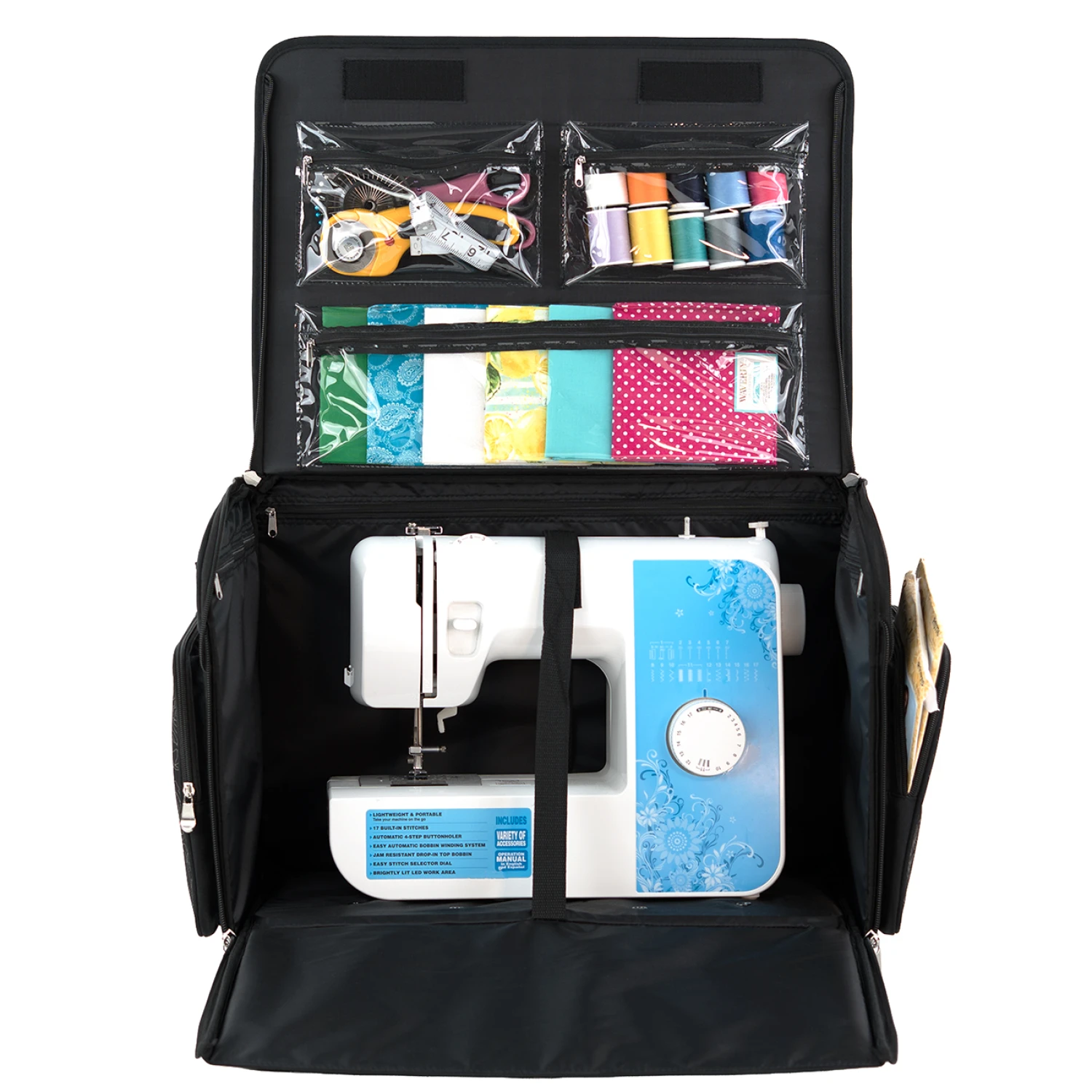 XL Rolling Sewing Machine Tote Grey Floral