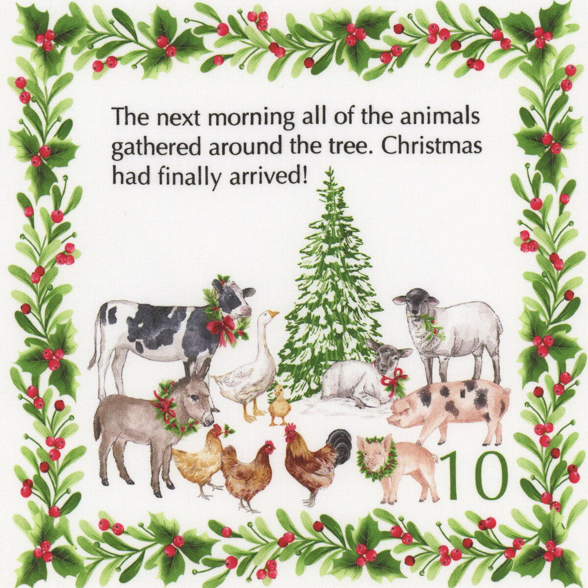 Barnyard Christmas Book Panel - White Multi