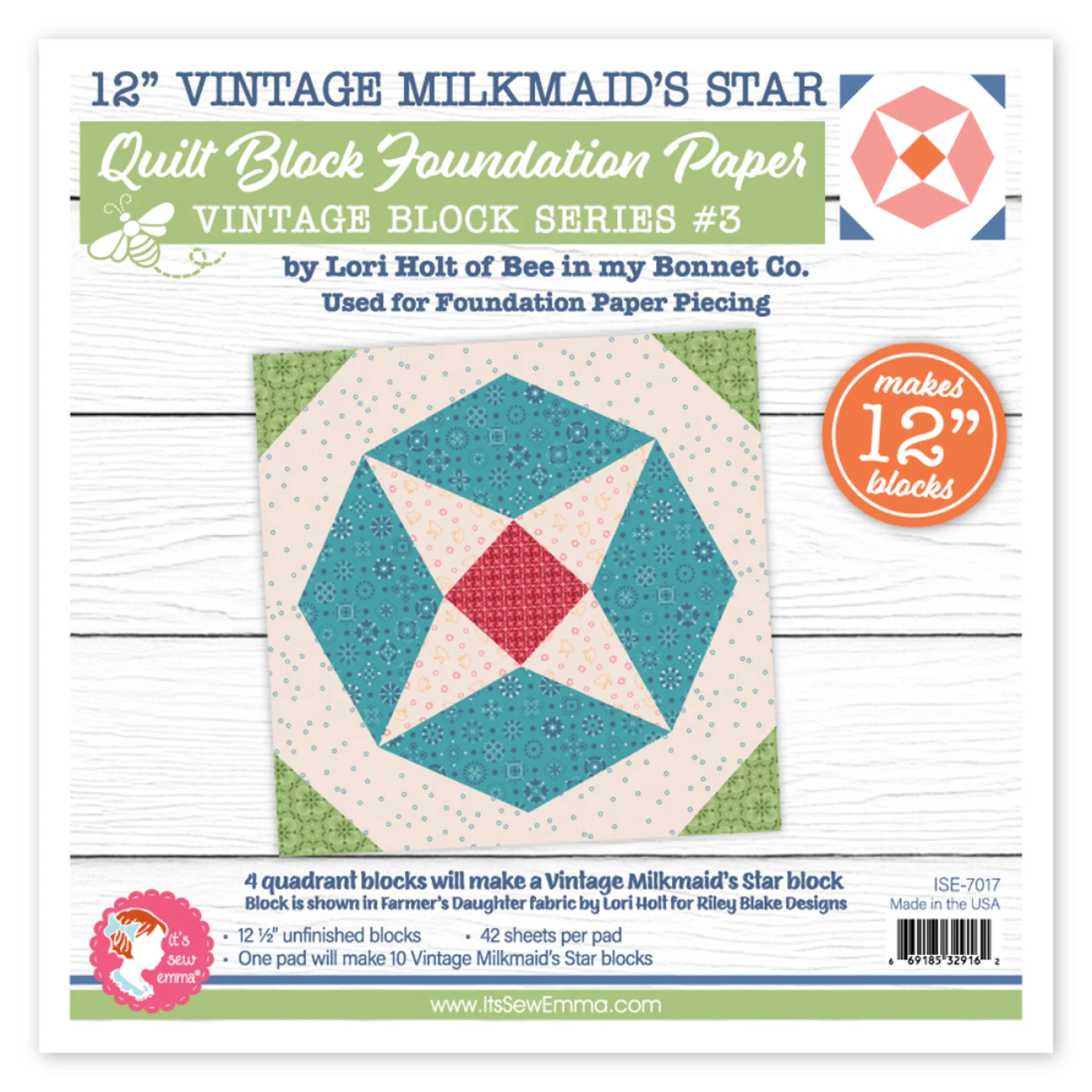 Vintage Milkmaid Star Quilt 12in Foundation Paper