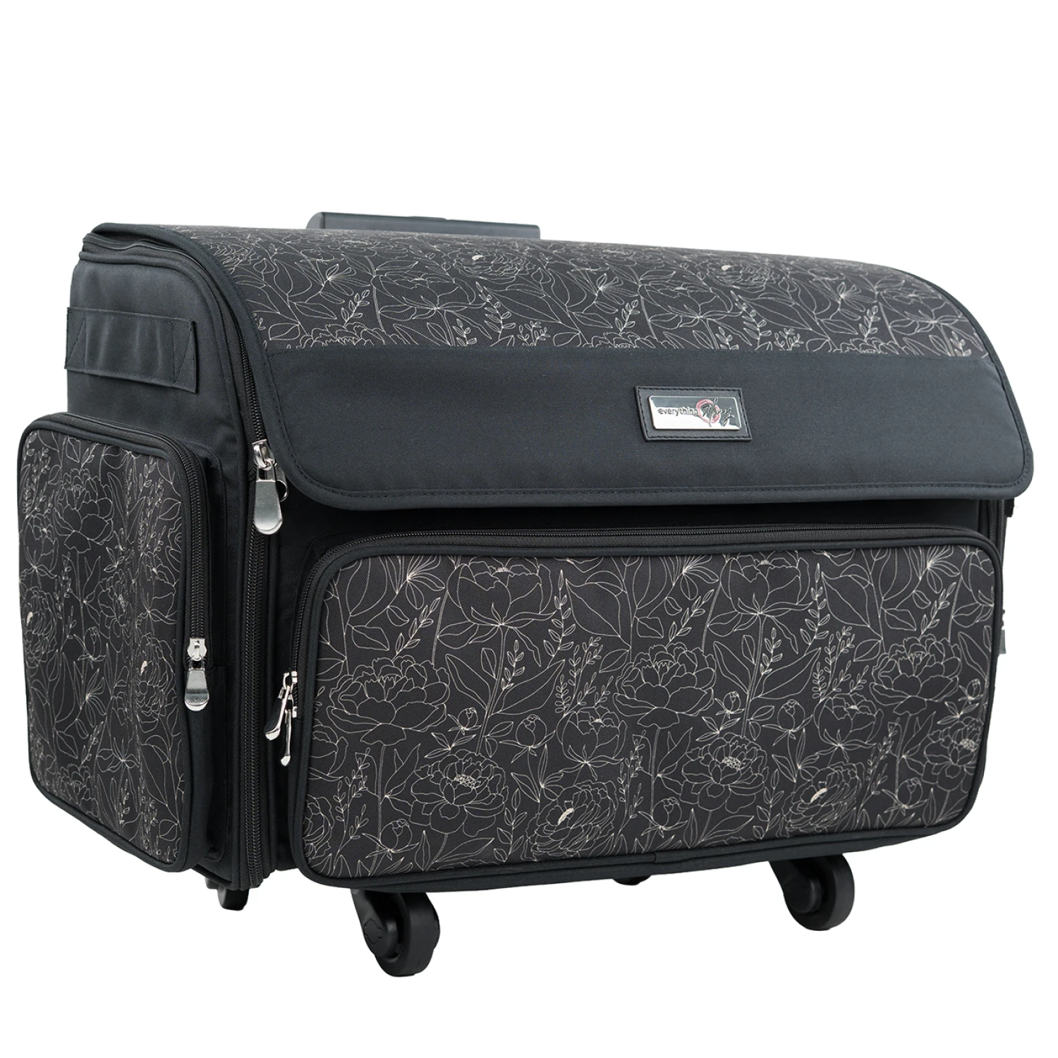 XL Rolling Sewing Machine Tote Grey Floral