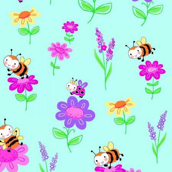 Bugs & Flowers Bright Blue Flannel