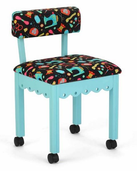Arrow Wood Sewing Chair - Blue Scallop