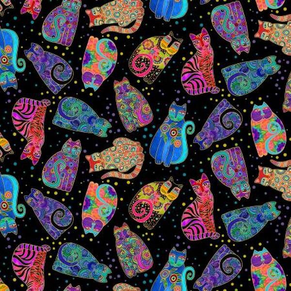 Fantasticats Black Tossed Cats Fat Quarter