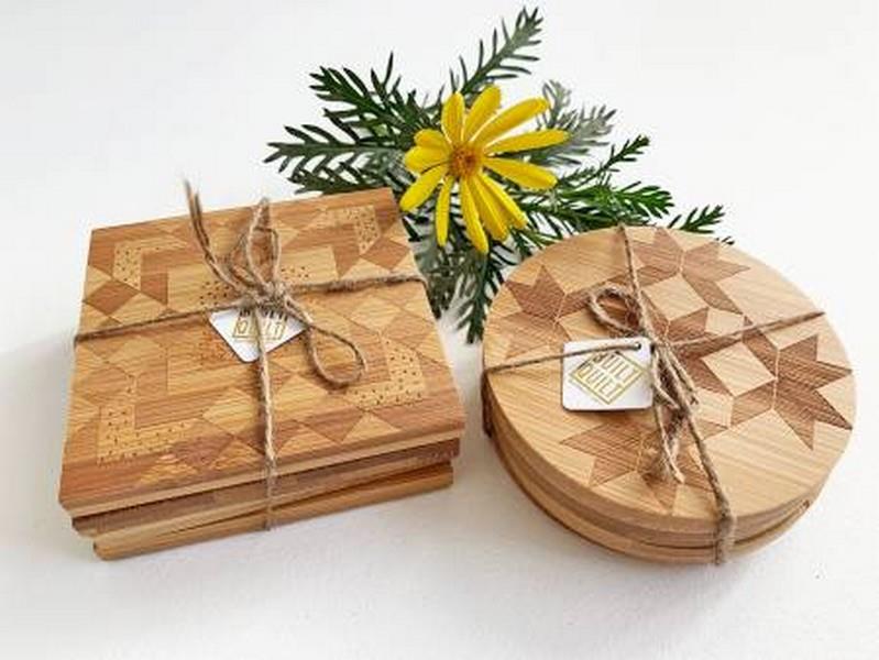 Built Quilt Stars Bamboo Wood Coaster set available in Canada at The Quilt Store