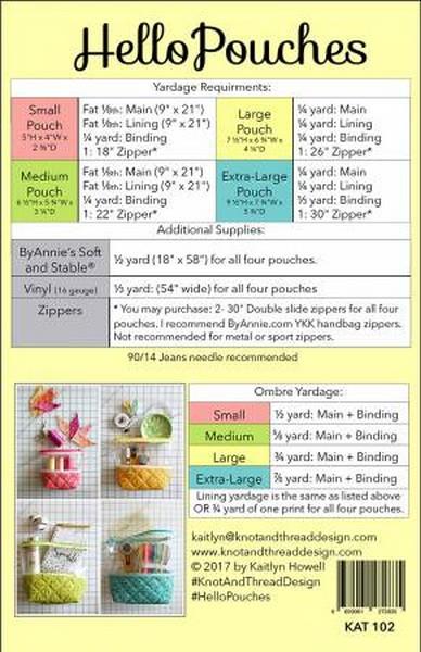 Hello Pouches Pattern by Knot + Thread Design available in Canada at The Quilt Store