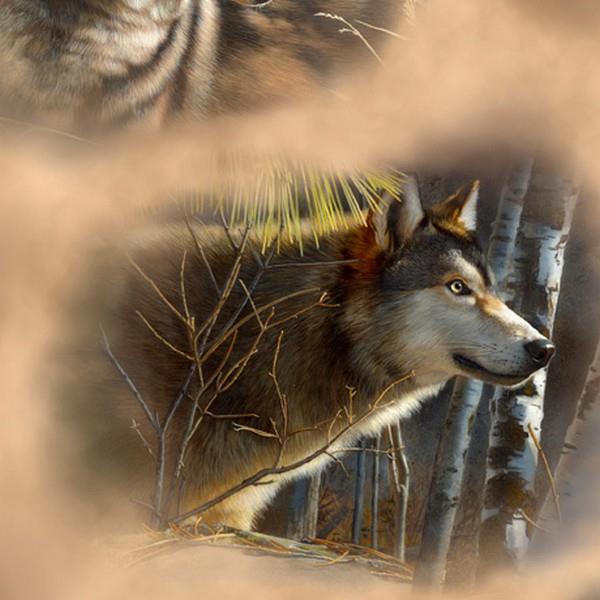 Majestic Wolves Vignettes Tan
