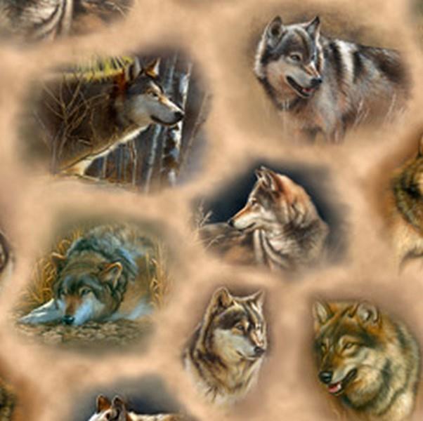 Majestic Wolves Vignettes Tan