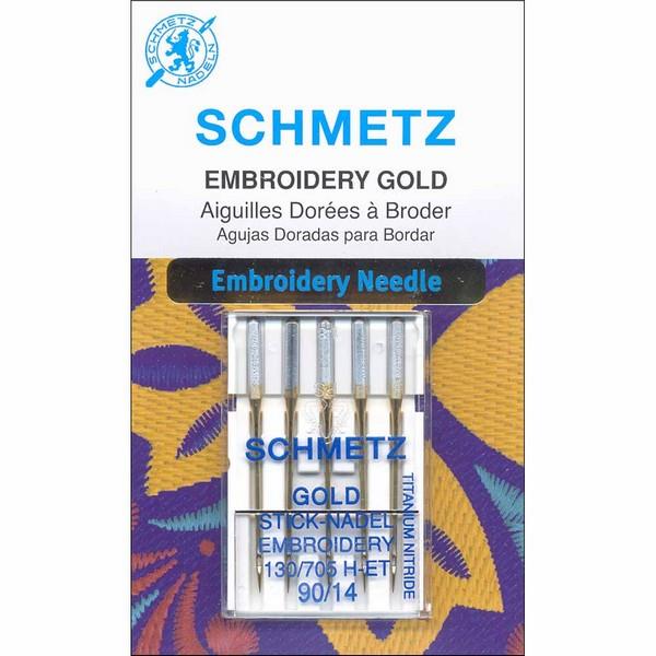 Schmetz Gold Embroidery Titanium Needles 90/14 - 5 Count