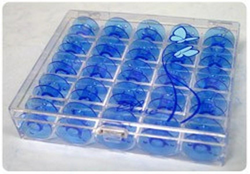 Janome Blue Bobbins in Display Case
