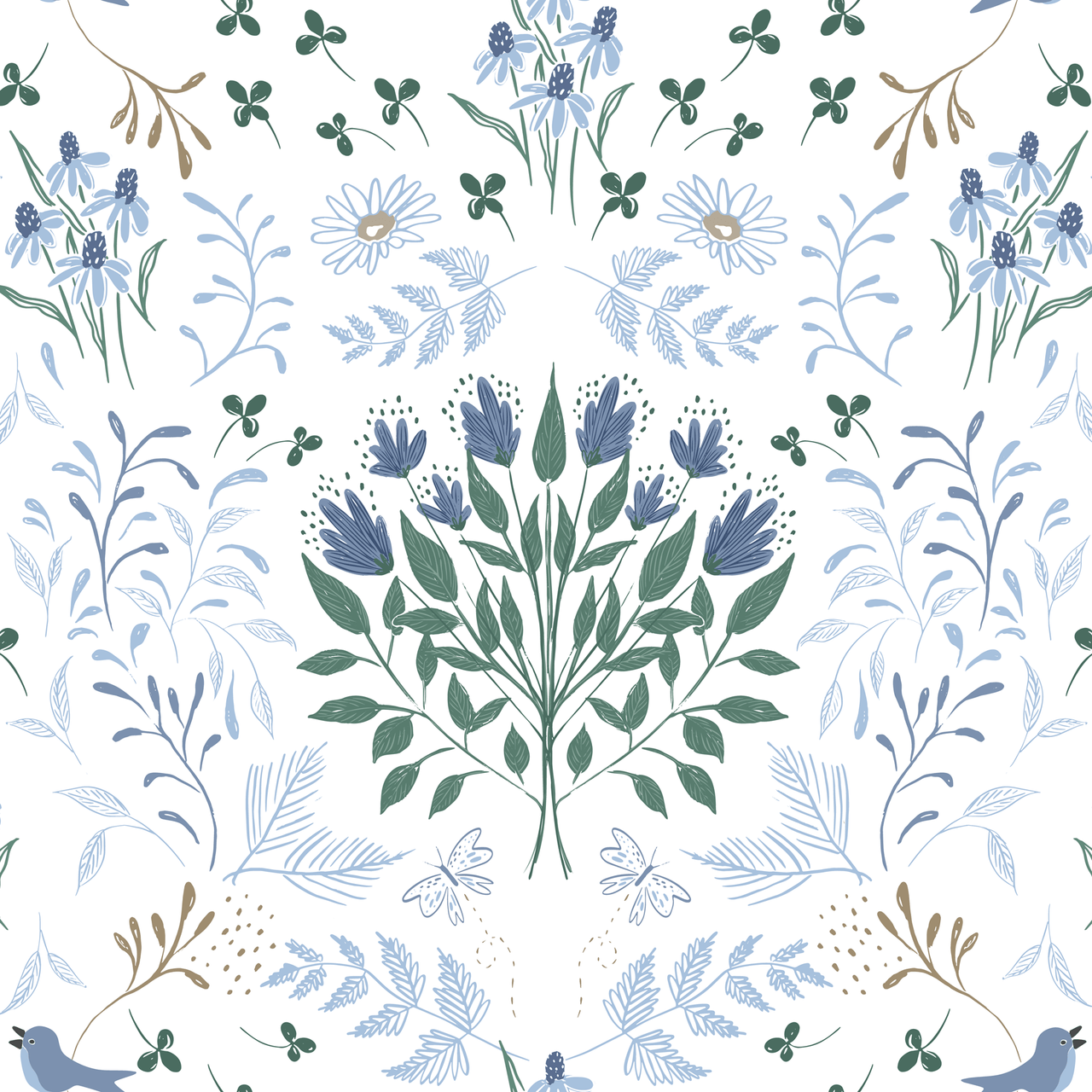 Garden Walk  Whimsical Wildflowers - Blue