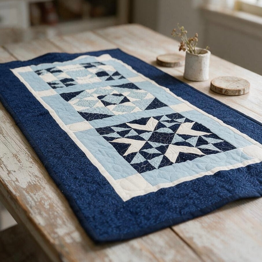 Blue Sampler Table Runner