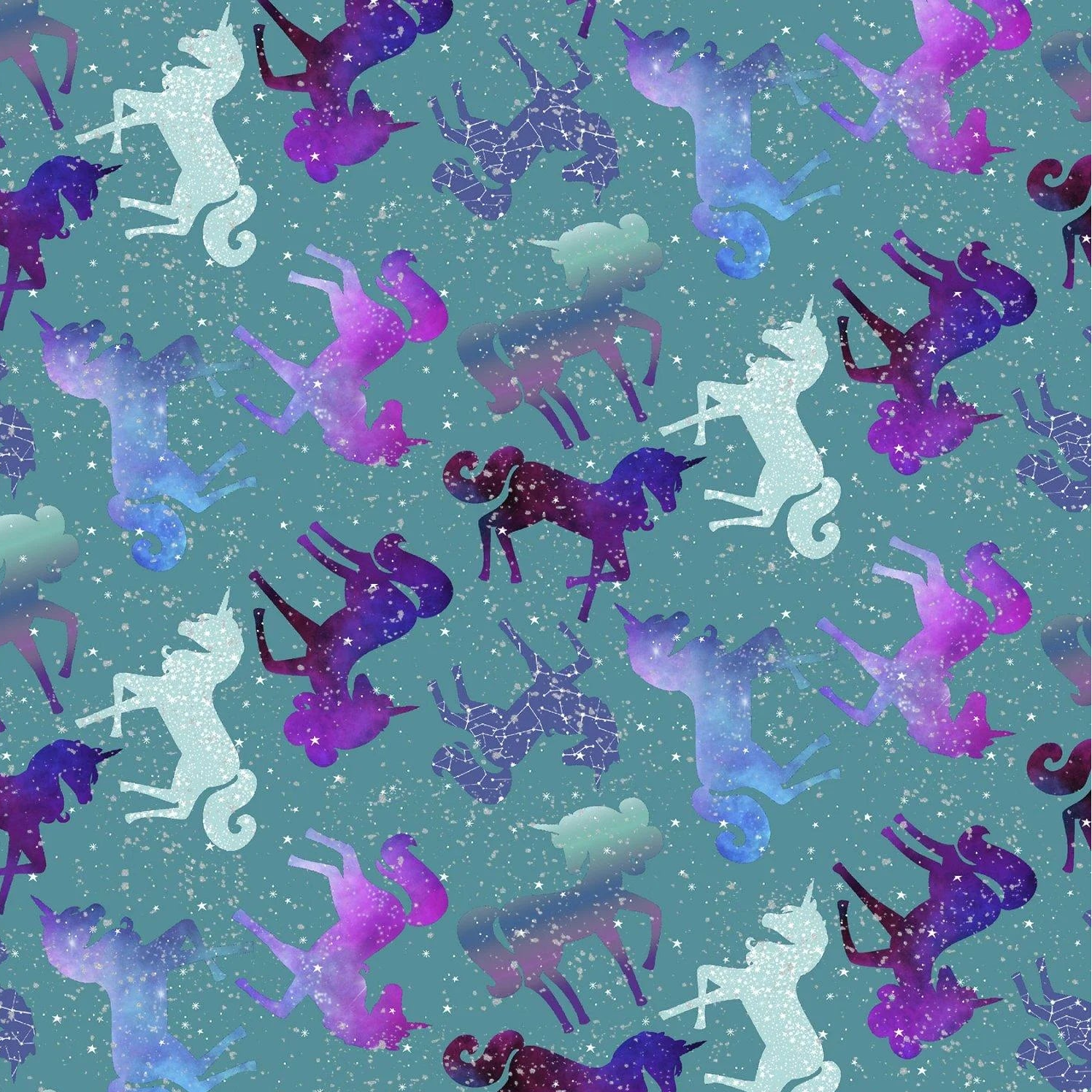 Starlight Turquoise Tossed Unicorns