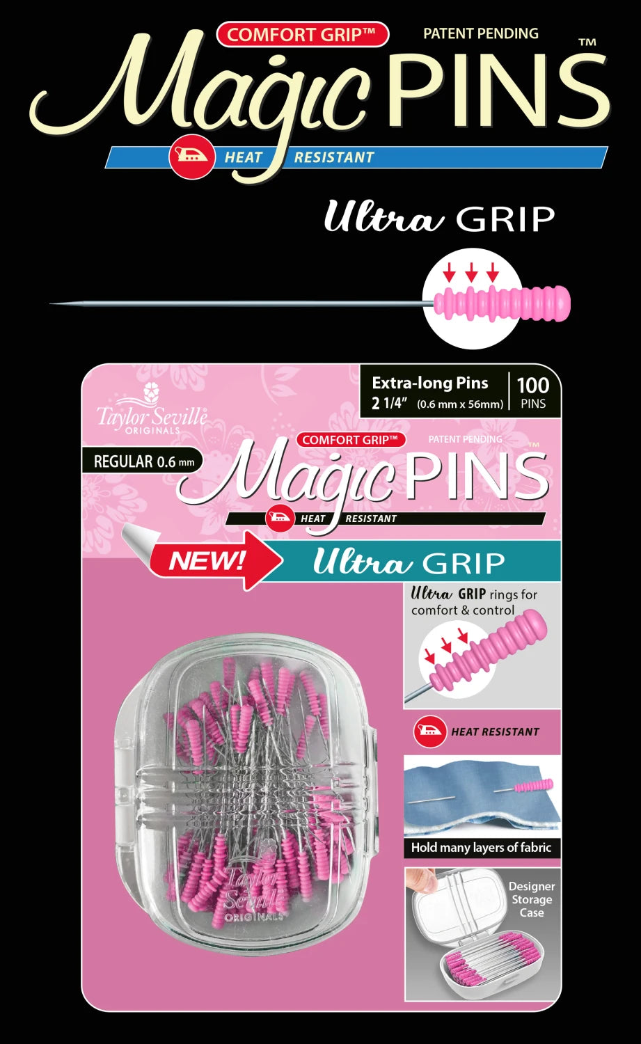 Magic Extra Long Ulta Grip Pins 2 1/4" - 100 pcs