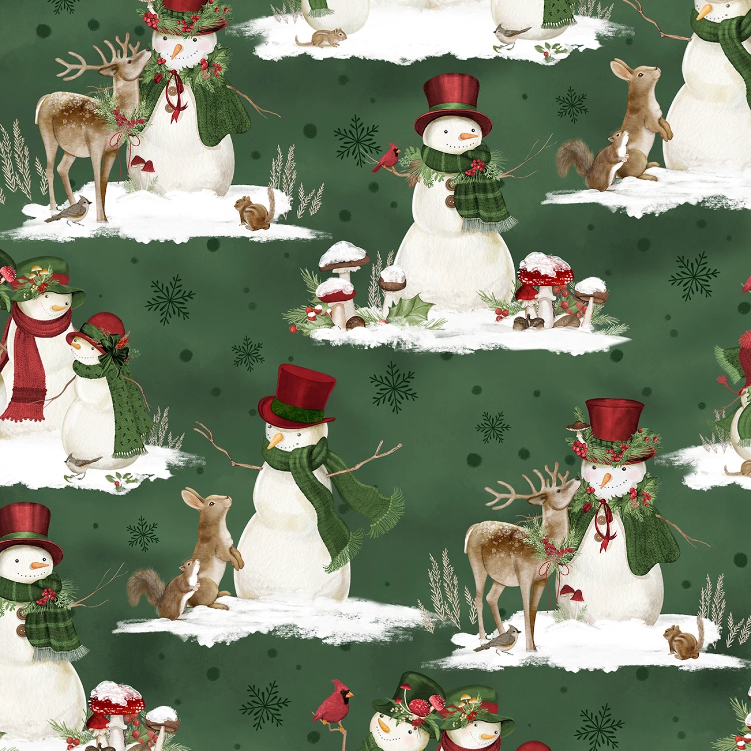 Woodland Snowmen Green Snowmen Scenic