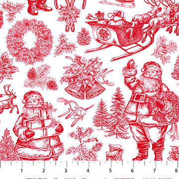 Vintage Christmas White/Red Santa Toile