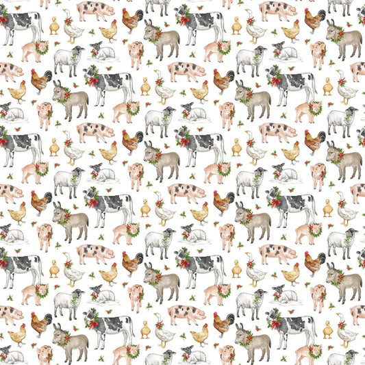 Barnyard Christmas Animals - White Multi