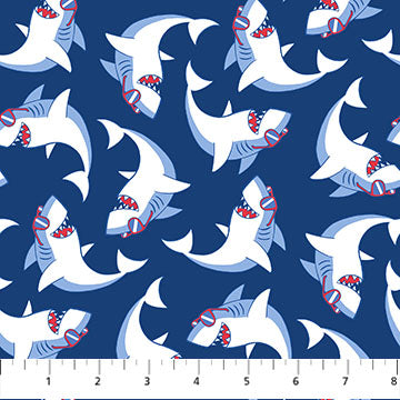 Shark Attack Tossed Sharks Navy Blue