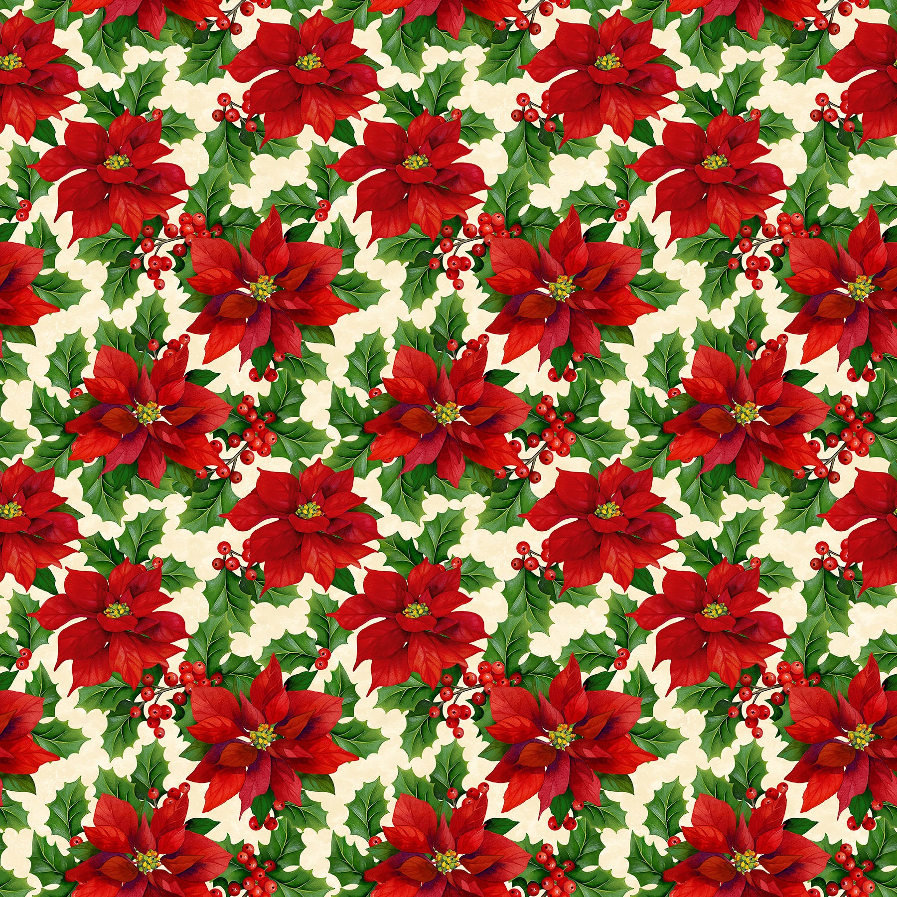 Deck the Halls Beige Poinsettia's