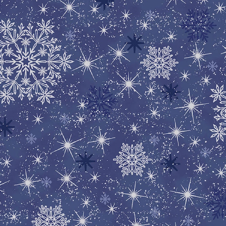 Snow Crystals Snowflake Stars - Navy Blue and Silver
