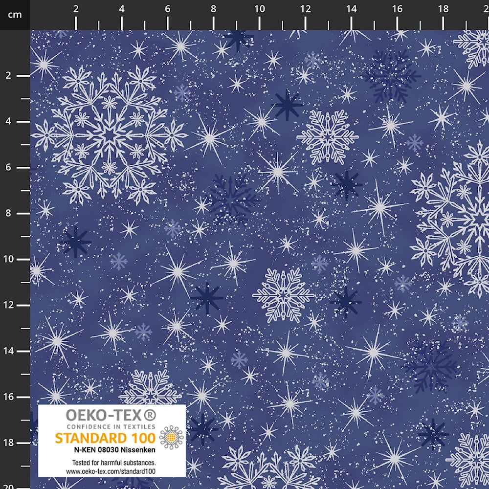 Snow Crystals Snowflake Stars - Navy Blue and Silver