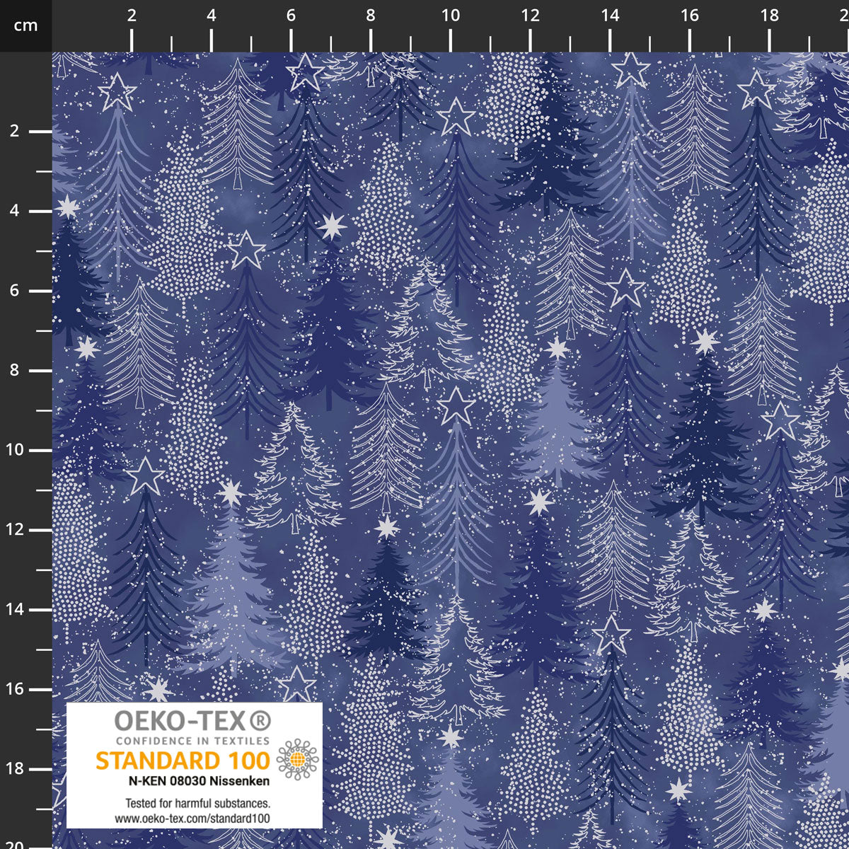 Snow Crystals Trees Navy Blue and Silver
