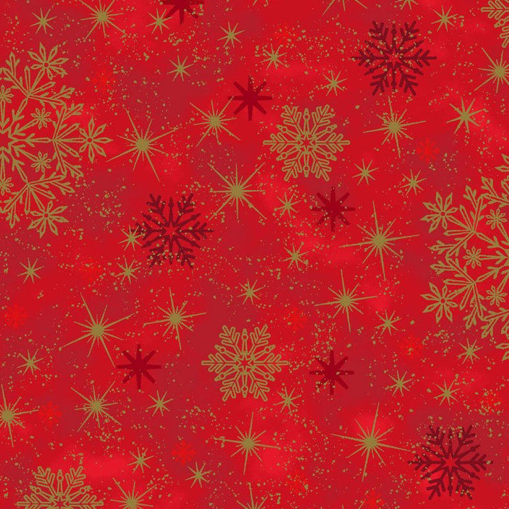 Snow Crystals Snowflake Stars  - Red and Gold