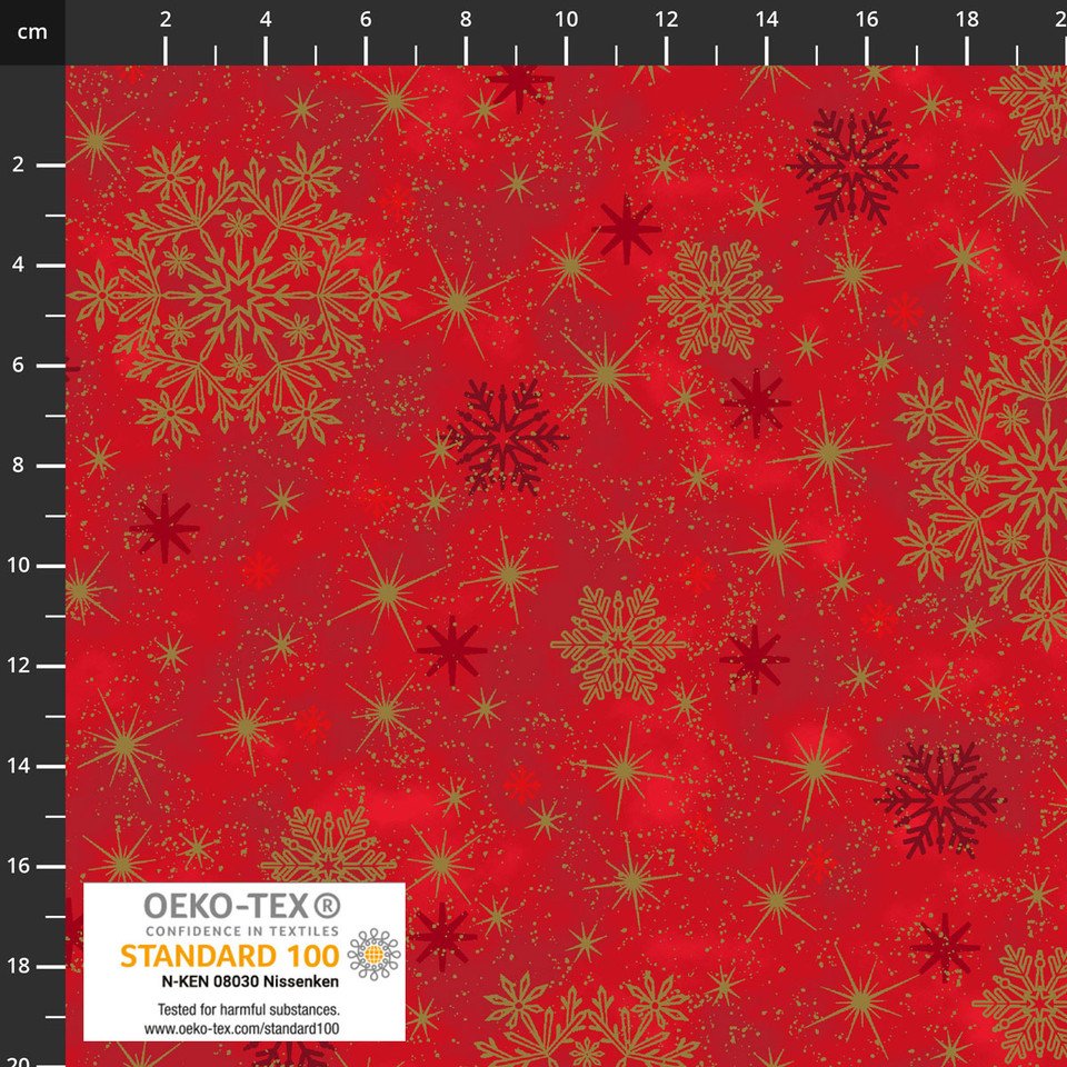 Snow Crystals Snowflake Stars  - Red and Gold