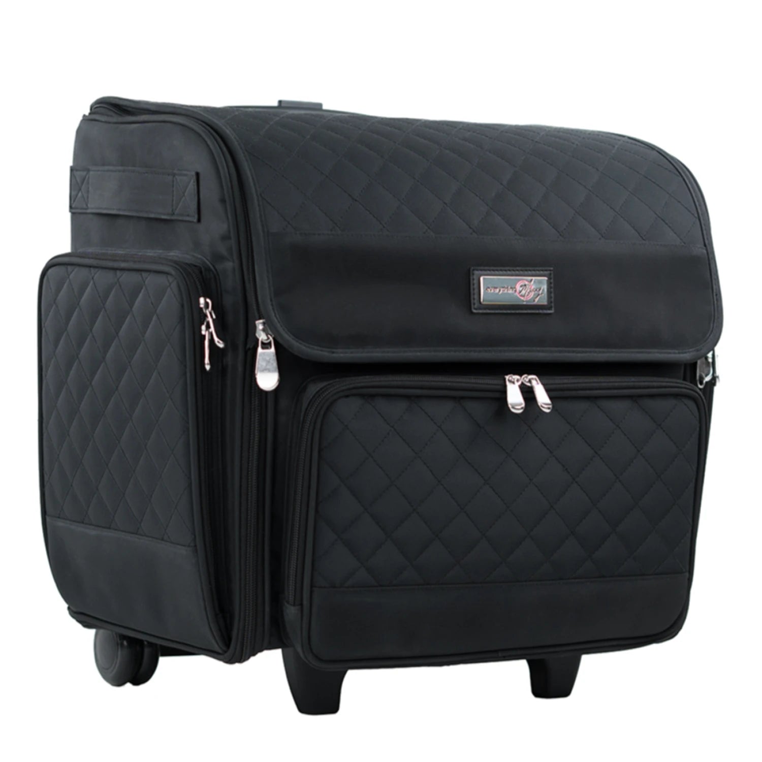 Deluxe Black Quilted Rolling Craft Tote