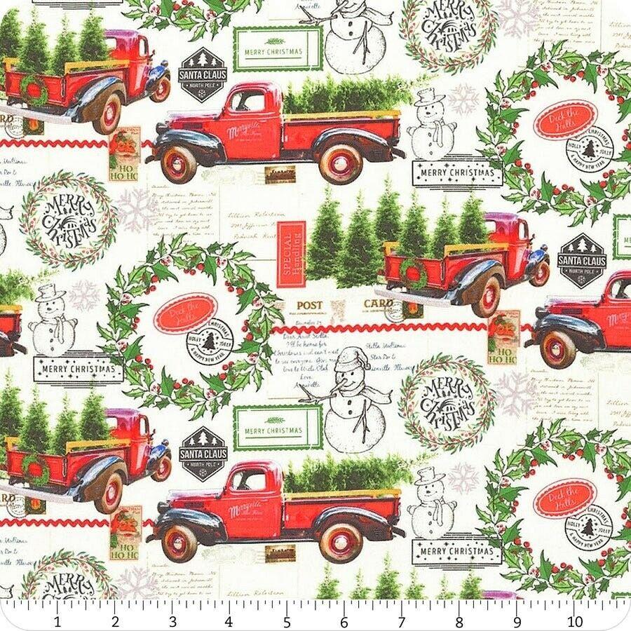 Deck the Halls Red Trucks Fat Quarter